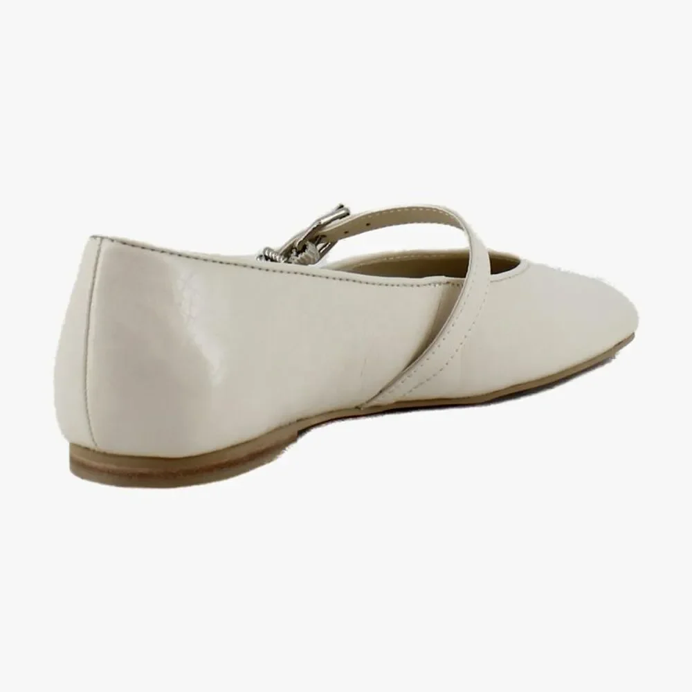 Dolce Vita Ivory Leather Mary Jane Flats with Silver Buckle